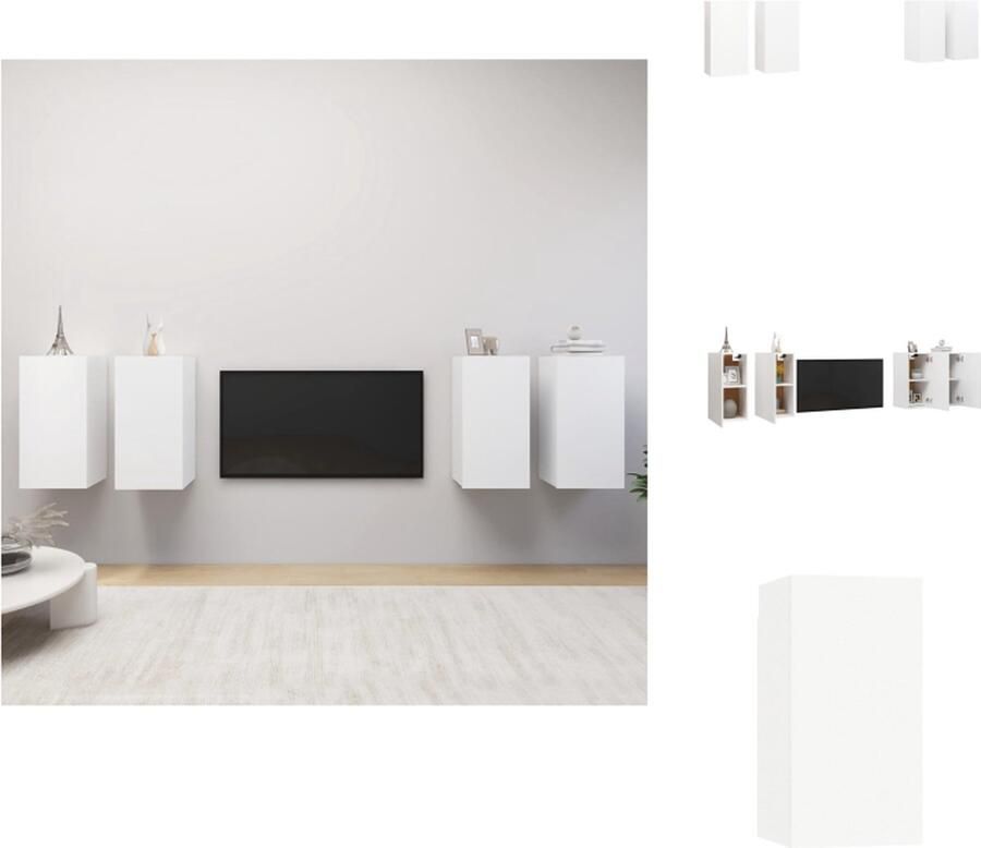 VidaXL Tv-kast Tv-kasten Televisiekast Televisiekasten Tv-meubelen 4 st 30 5x30x60 cm bewerkt hout wit - Foto 2