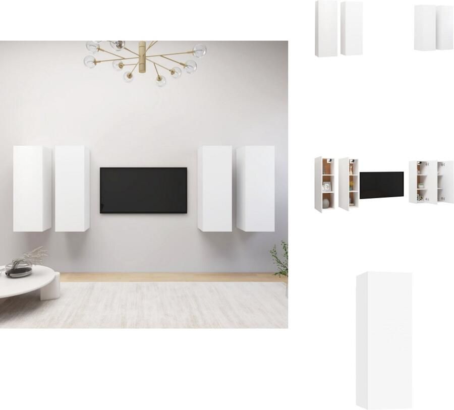VidaXL Tv-kast Tv-kasten Televisiekast Televisiekasten Tv-meubelen 4 st 30 5x30x90 cm bewerkt hout wit
