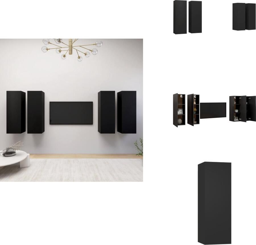 VidaXL Tv-kast Tv-kasten Televisiekast Televisiekasten Tv-meubelen 4 st 30 5x30x90 cm bewerkt hout zwart