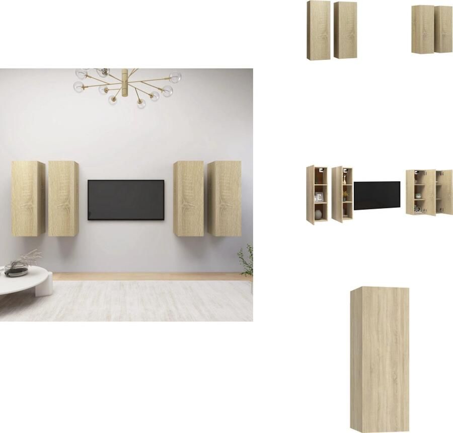 VidaXL Tv-kast Tv-kasten Televisiekast Televisiekasten Tv-meubelen 4 st 30-5x30x90 cm spaanplaat sonoma eikenkleurig