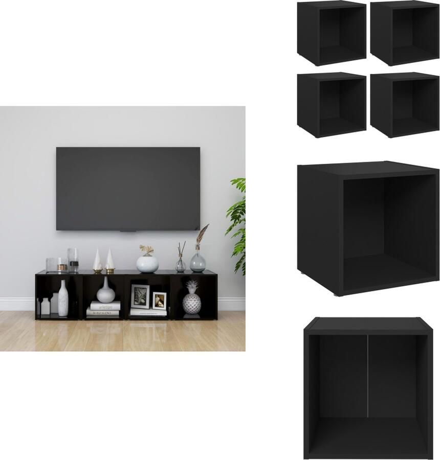 VidaXL Tv-kast Tv-kasten Televisiekast Televisiekasten Tv-meubelen 4 st 37x35x37 cm bewerkt hout zwart