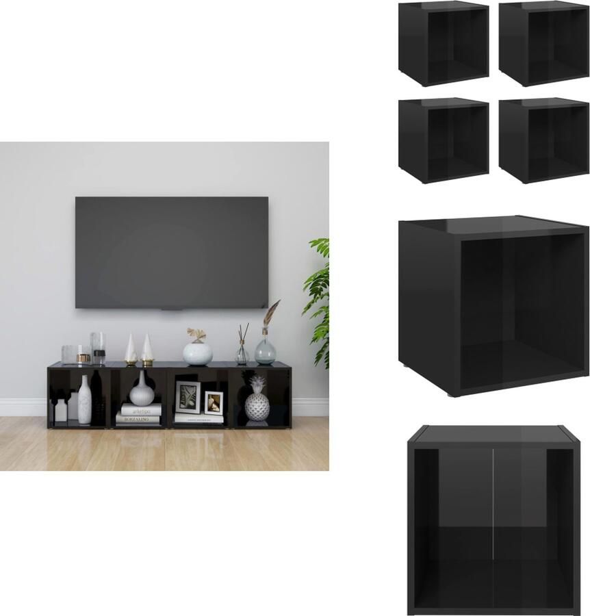 VidaXL Tv-kast Tv-kasten Televisiekast Televisiekasten Tv-meubelen 4 st 37x35x37 cm bewerkt hout hoogglans zwart - Foto 2