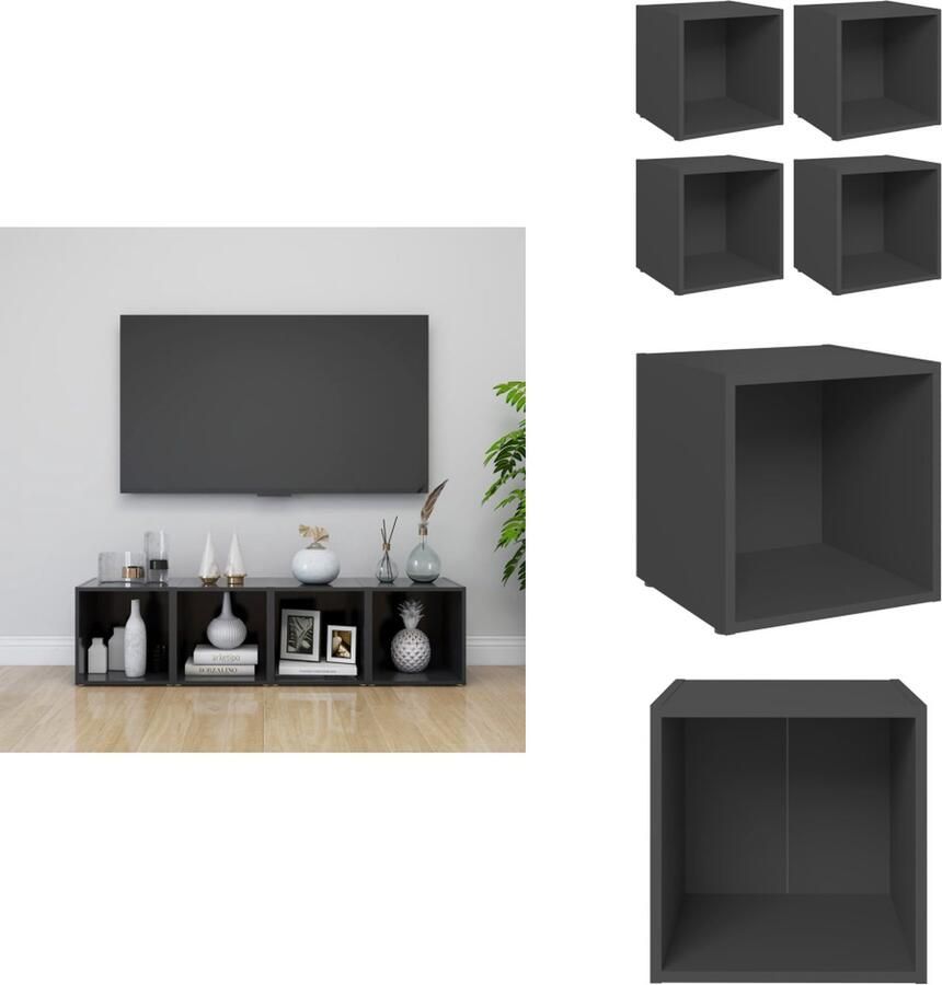VidaXL Tv-kast Tv-kasten Televisiekast Televisiekasten Tv-meubelen 4 st 37x35x37 cm bewerkt hout grijs