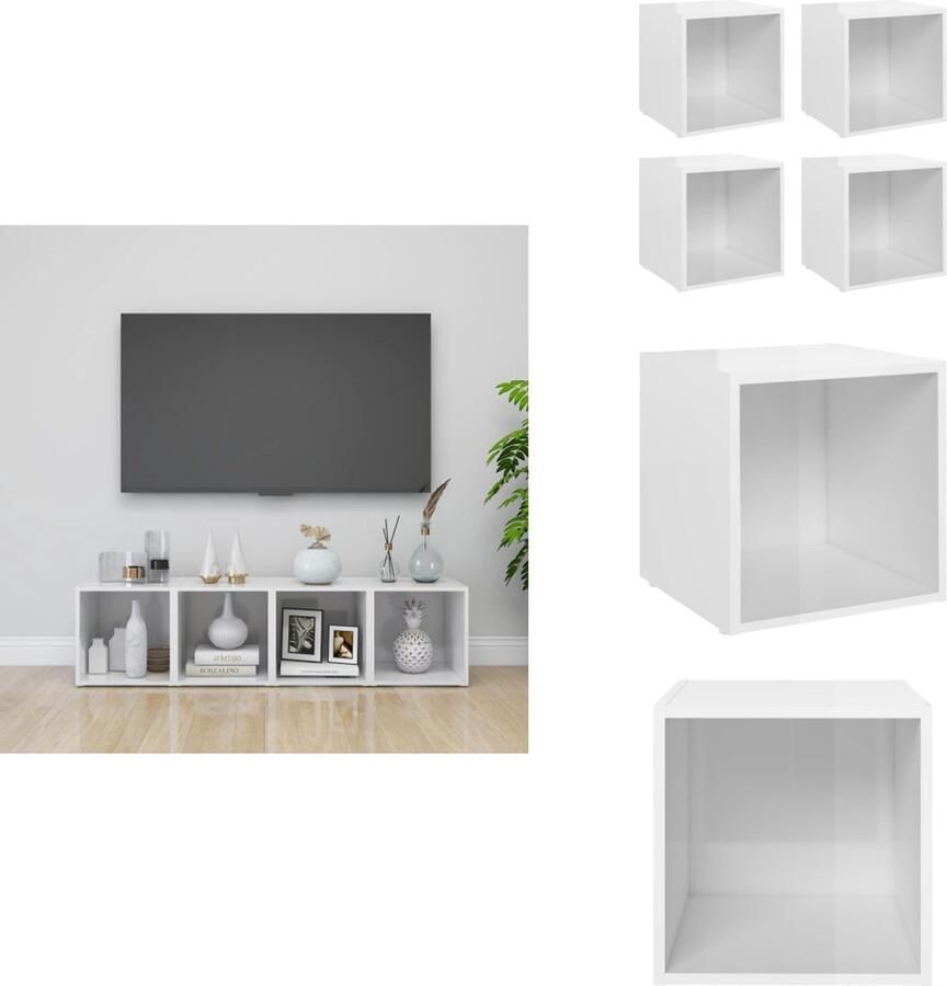 VidaXL Tv-kast Tv-kasten Televisiekast Televisiekasten Tv-meubelen 4 st 37x35x37 cm bewerkt hout hoogglans wit