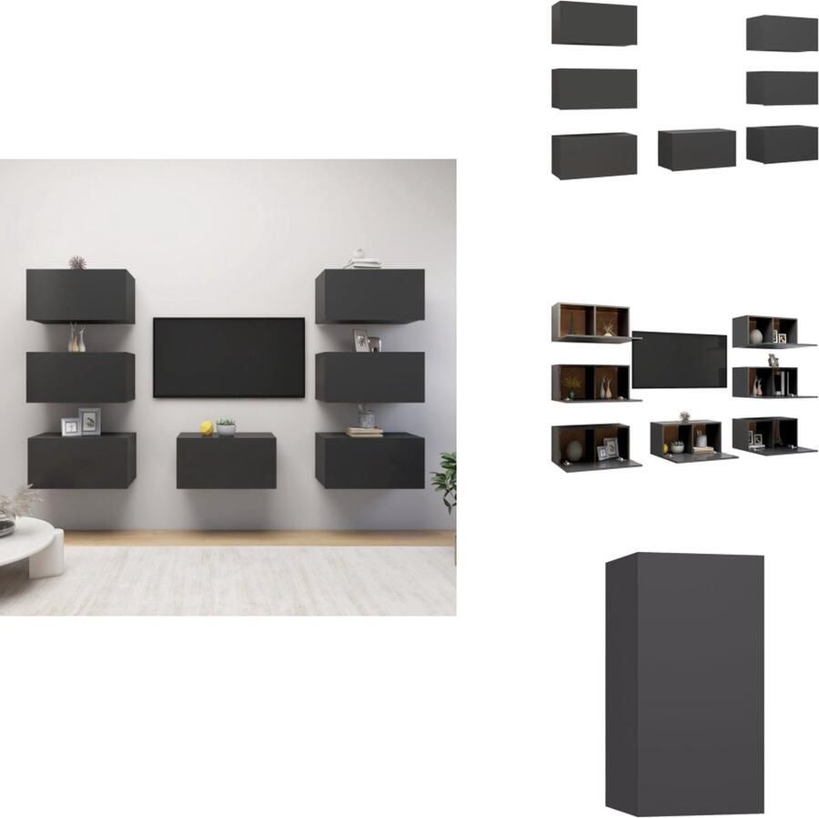 VidaXL Tv-kast Tv-kasten Televisiekast Televisiekasten Tv-meubelen 7 st 30 5x30x60 cm bewerkt hout grijs