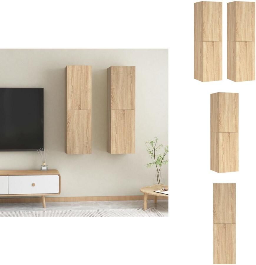VidaXL Tv-kast Tv-kasten Televisiekast Televisiekasten Tv-meubels 2 st 30 5x30x110 cm bewerkt hout sonoma eikenkleurig - Foto 2