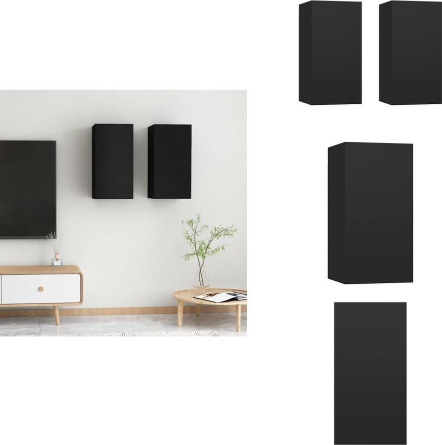 VidaXL Tv-kast Tv-kasten Televisiekast Televisiekasten Tv-meubels 2 st 30 5x30x60 cm bewerkt hout zwart