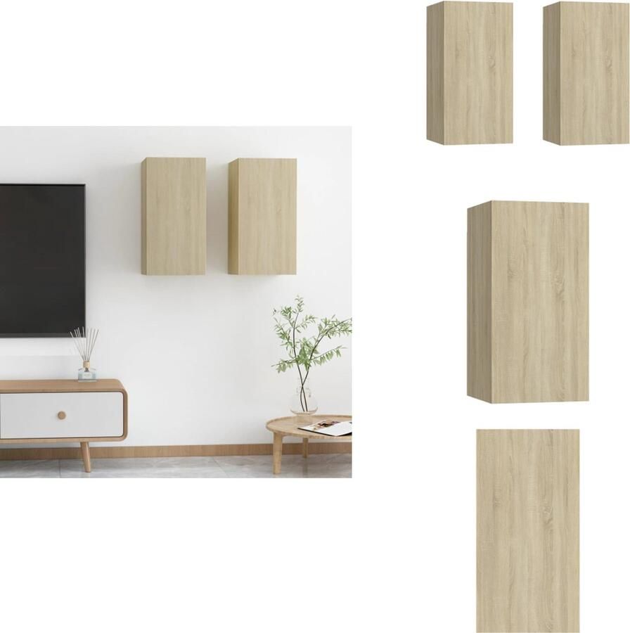 VidaXL Tv-kast Tv-kasten Televisiekast Televisiekasten Tv-meubels 2 st 30 5x30x60 cm bewerkt hout sonoma eikenkleurig