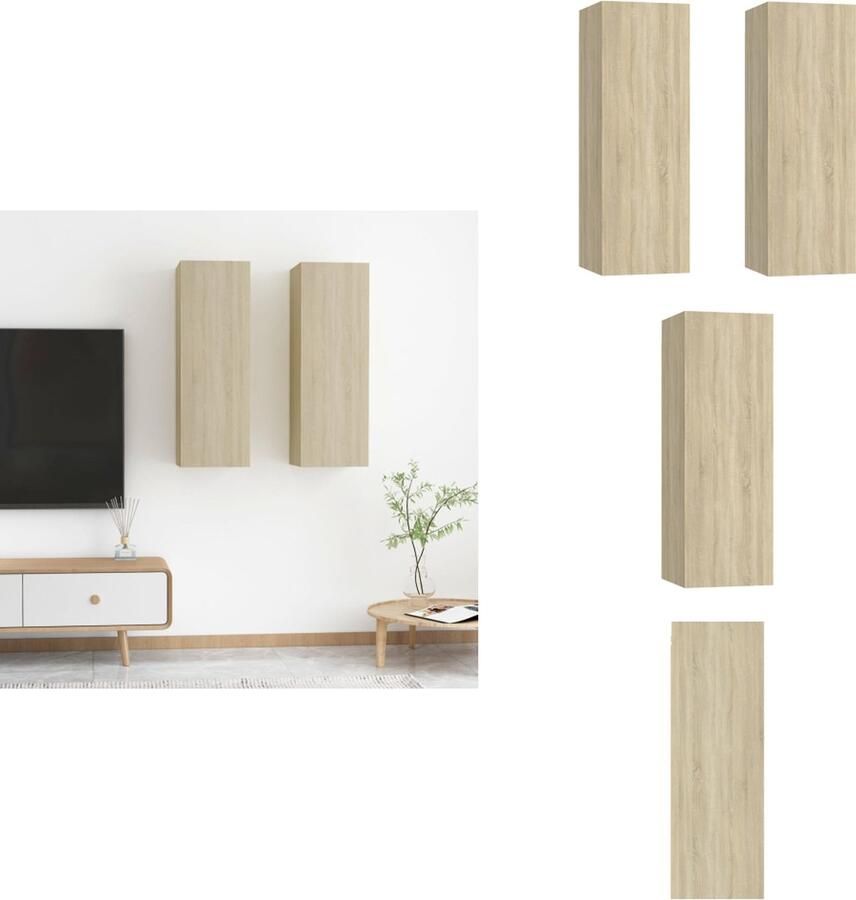 VidaXL Tv-kast Tv-kasten Televisiekast Televisiekasten Tv-meubels 2 st 30 5x30x90 cm bewerkt hout sonoma eikenkleurig
