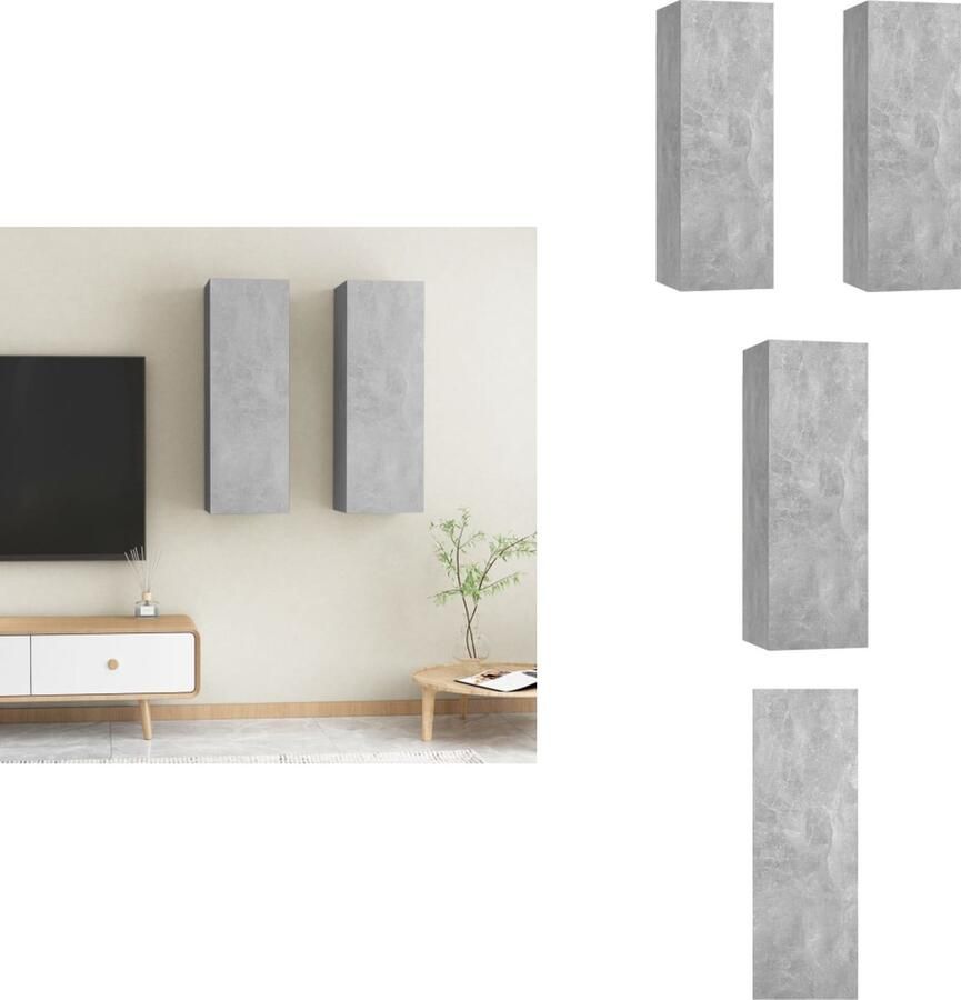 VidaXL Tv-kast Tv-kasten Televisiekast Televisiekasten Tv-meubels 2 st 30 5x30x90 cm bewerkt hout betongrijs