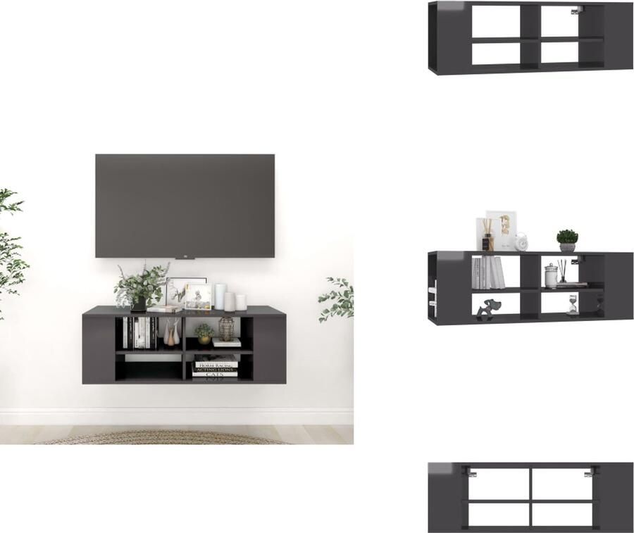 VidaXL Tv-kast Tv-kasten Televisiekast Televisiekasten Tv-wandmeubel 102x35x35 cm bewerkt hout hoogglans grijs