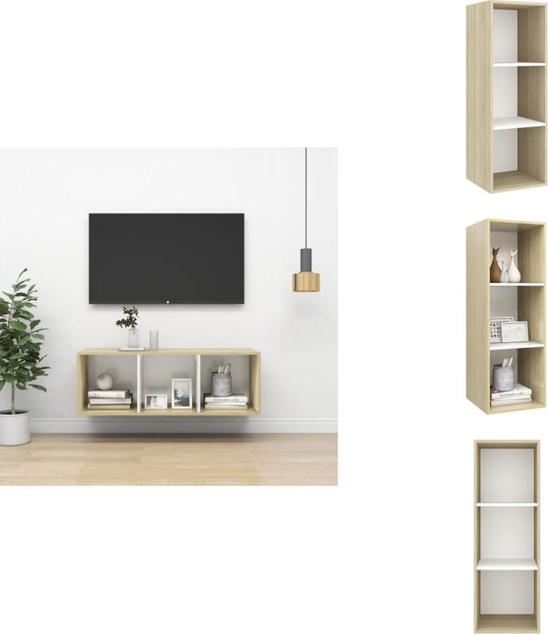 VidaXL Tv-kast Tv-kasten Televisiekast Televisiekasten Tv-wandmeubel 37x37x107 cm bewerkt hout sonoma eikenkleurig wit - Foto 2