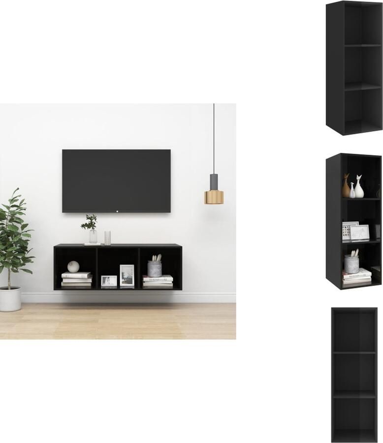 VidaXL Tv-kast Tv-kasten Televisiekast Televisiekasten Tv-wandmeubel 37x37x107 cm bewerkt hout hoogglans zwart - Foto 2