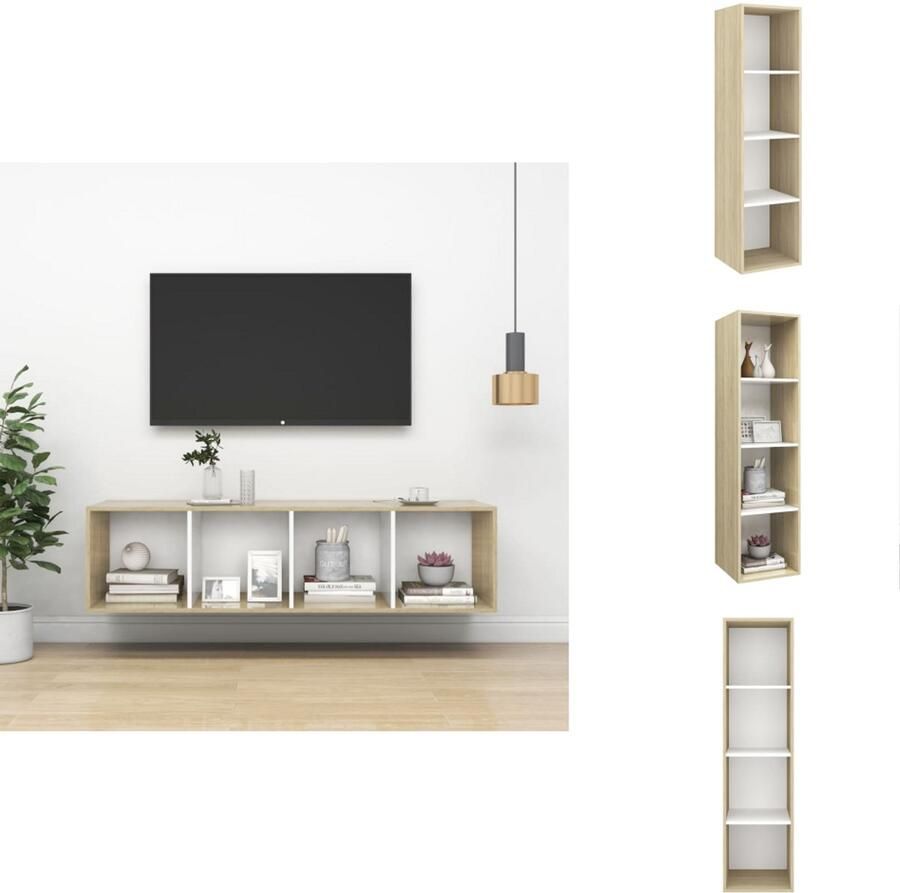 VidaXL Tv-kast Tv-kasten Televisiekast Televisiekasten Tv-wandmeubel 37x37x142 5 cm bewerkt hout sonoma eikenkleur wit