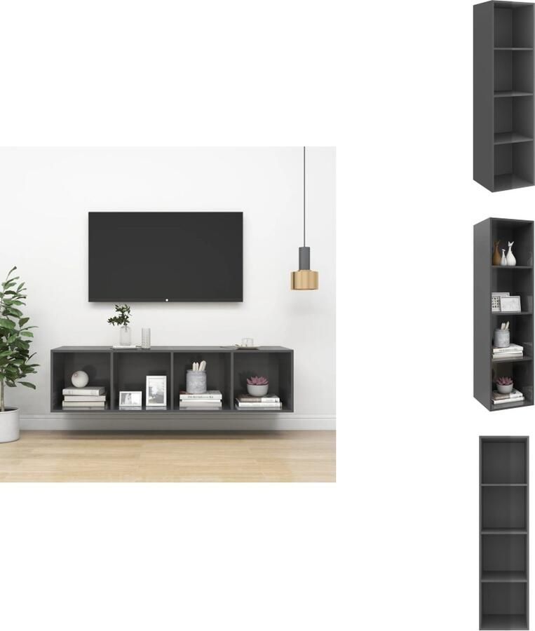 VidaXL Tv-kast Tv-kasten Televisiekast Televisiekasten Tv-wandmeubel 37x37x142 5 cm bewerkt hout hoogglans grijs