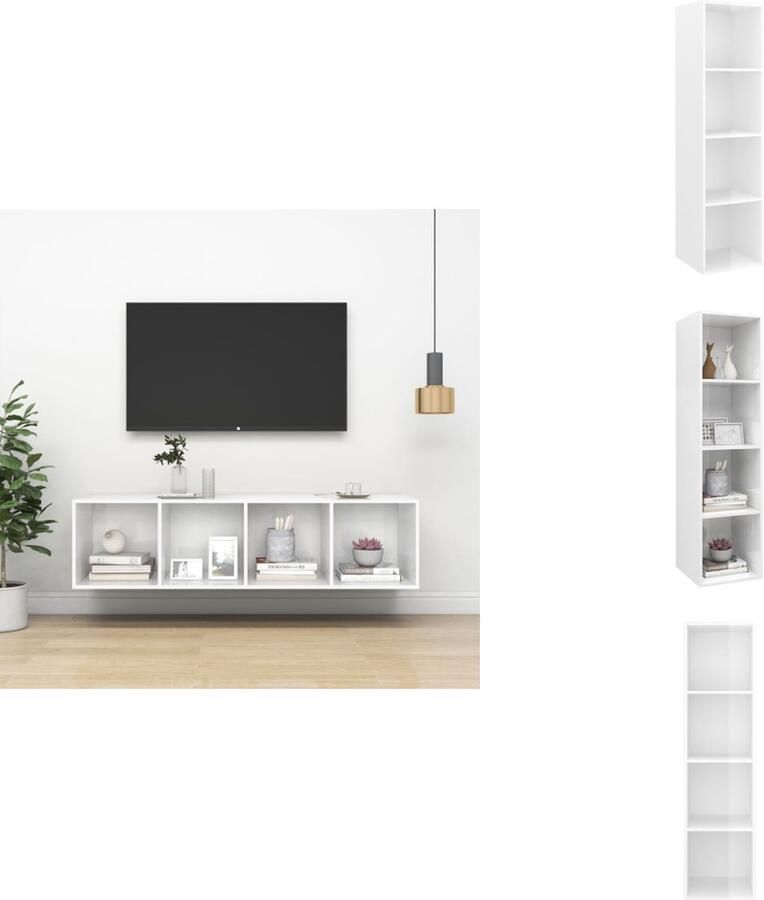 VidaXL Tv-kast Tv-kasten Televisiekast Televisiekasten Tv-wandmeubel 37x37x142 5 cm bewerkt hout hoogglans wit