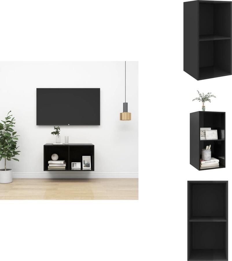 VidaXL Tv-kast Tv-kasten Televisiekast Televisiekasten Tv-wandmeubel 37x37x72 cm bewerkt hout hoogglans zwart