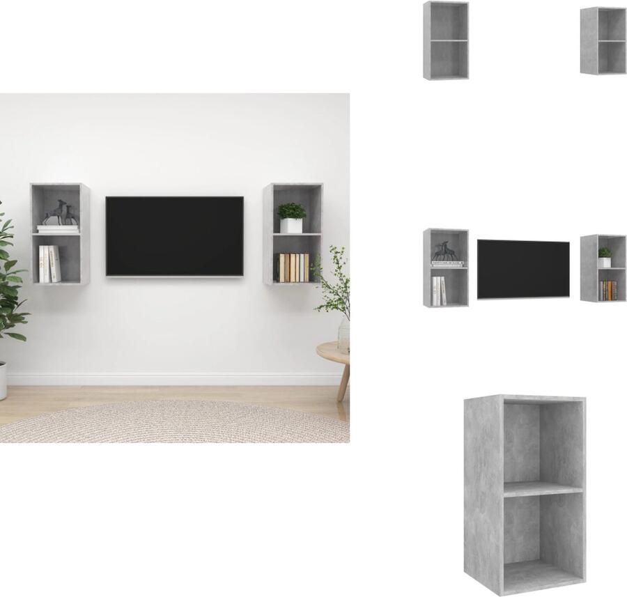 VidaXL Tv-kast Tv-kasten Televisiekast Televisiekasten Tv-wandmeubelen 2 st spaanplaat betongrijs