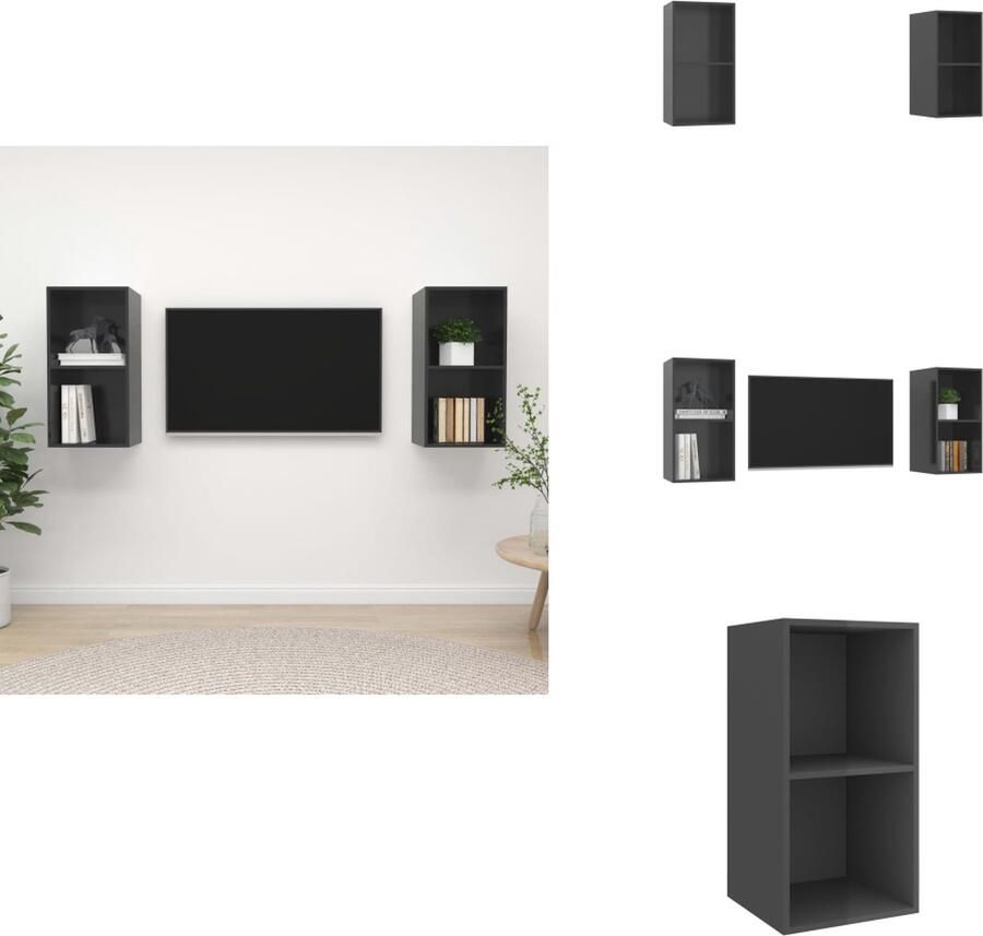 VidaXL Tv-kast Tv-kasten Televisiekast Televisiekasten Tv-wandmeubelen 2 st spaanplaat hoogglans grijs
