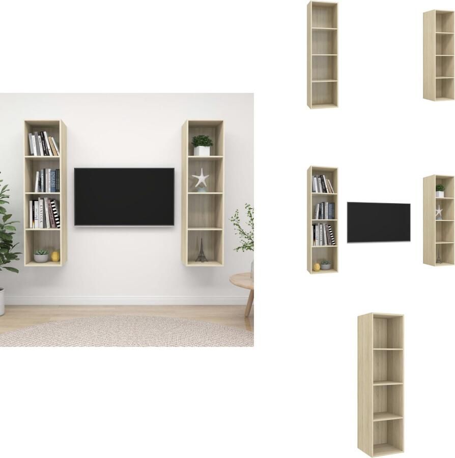 VidaXL Tv-kast Tv-kasten Televisiekast Televisiekasten Tv-wandmeubelen 2 st spaanplaat sonoma eikenkleurig - Foto 3