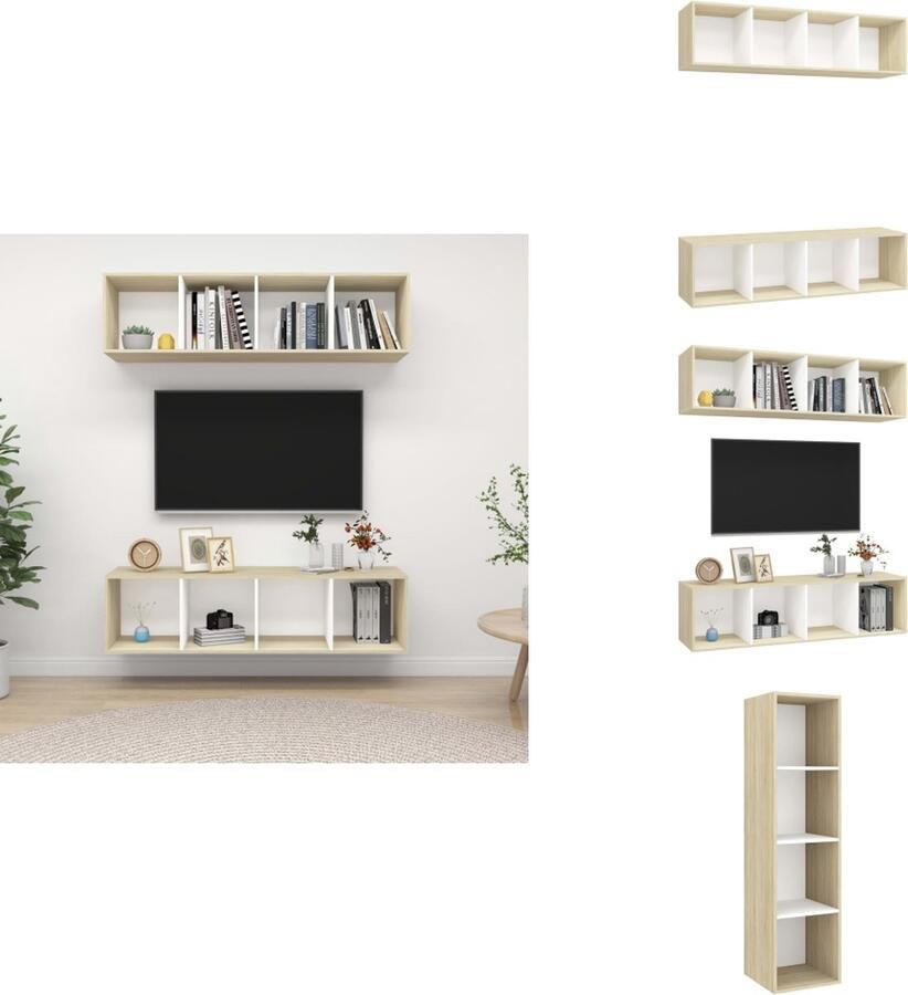 VidaXL Tv-wandmeubelen 2 st wit en sonoma eiken Televisiescherm Tv-meubel Salontafel Livingroom Furniture Houten Tv-stand - Foto 3