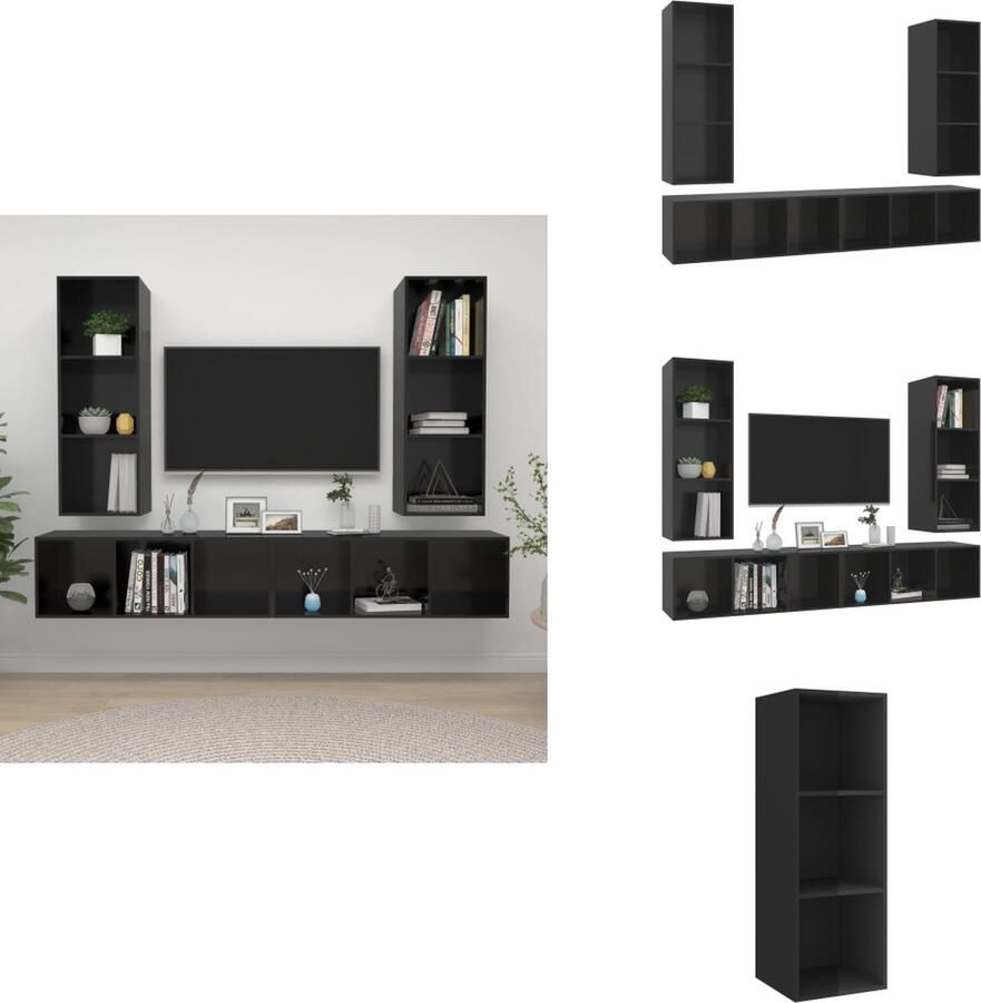 VidaXL Tv-kast Tv-kasten Televisiekast Televisiekasten Tv-wandmeubelen 4 st bewerkt hout hoogglans zwart