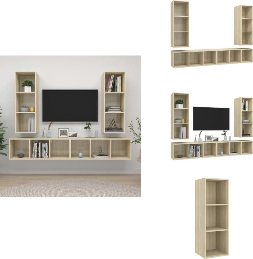 VidaXL Tv-kast Tv-kasten Televisiekast Televisiekasten Tv-wandmeubelen 4 st bewerkt hout sonoma eikenkleurig