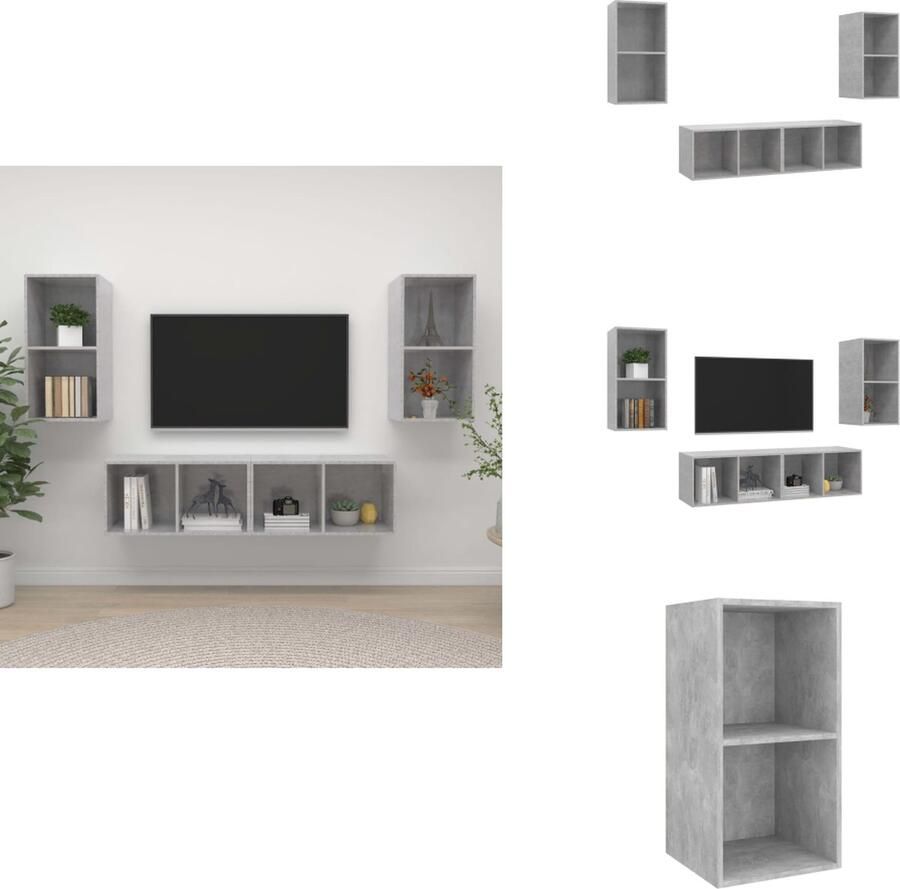 VidaXL Tv-kast Tv-kasten Televisiekast Televisiekasten Tv-wandmeubelen 4 st spaanplaat betongrijs - Foto 2