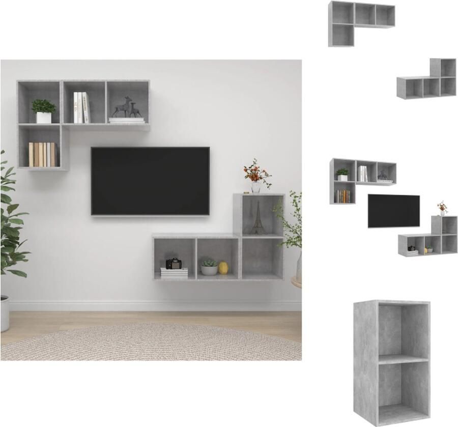 VidaXL Tv-kast Tv-kasten Televisiekast Televisiekasten Tv-wandmeubelen 4 st spaanplaat betongrijs - Foto 3