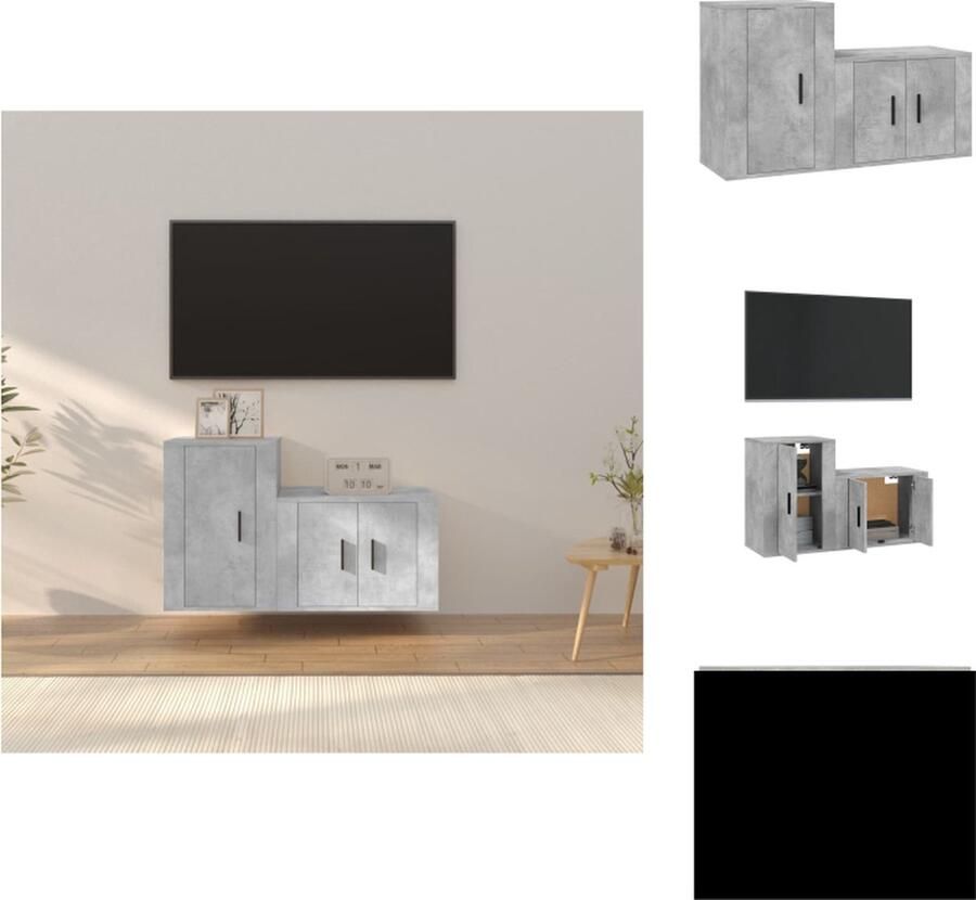 VidaXL TV-meubel Betongrijs Klassiek design Voldoende opbergruimte Wandgemonteerd Bewerkt hout Kast - Foto 4