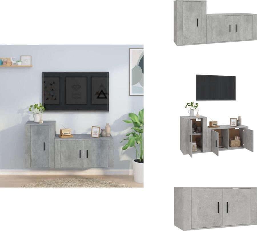 VidaXL TV-meubel Betongrijs Klassiek design Voldoende opbergruimte Wandgemonteerd Bewerkt hout Kast - Foto 6