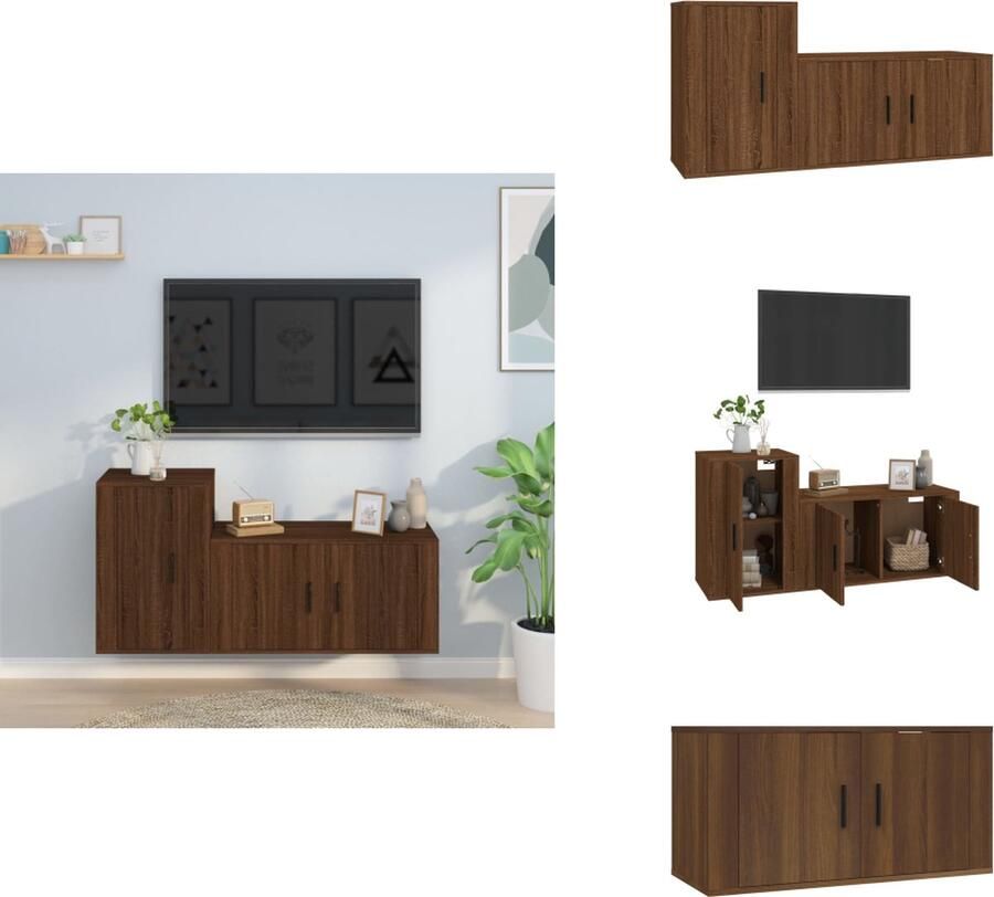 VidaXL Tv-kast Tv-kasten Tv-meubel Hifi-meubel 2-delige Tv-meubelset bewerkt hout bruineikenkleurig