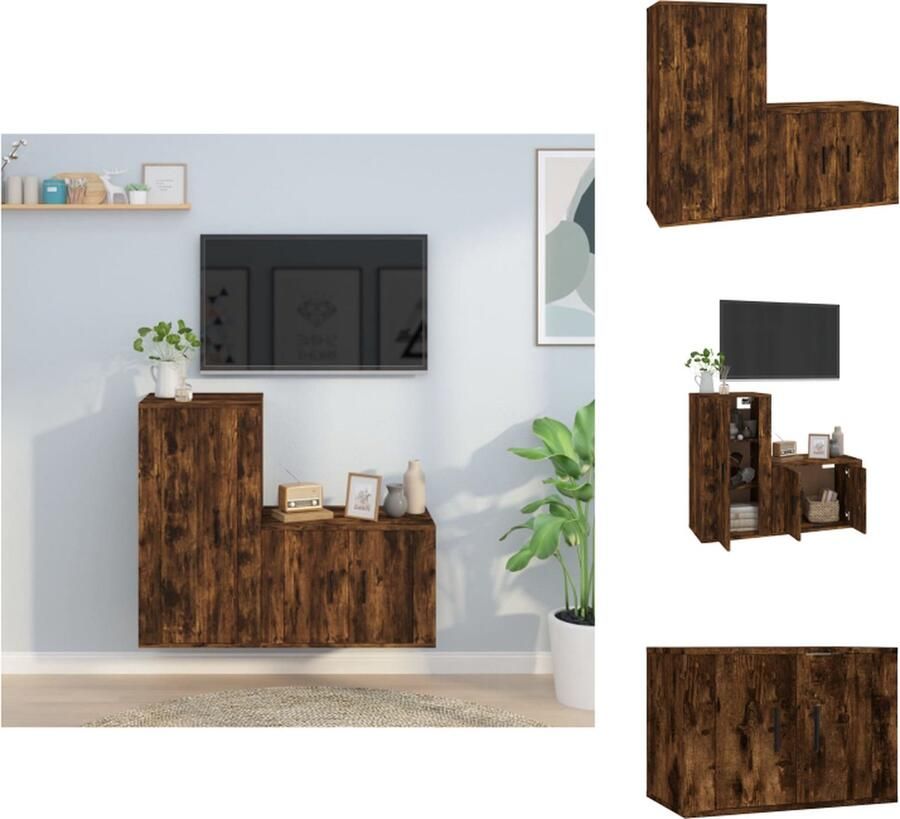 VidaXL Tv-kast Tv-kasten Tv-meubel Hifi-meubel 2-delige Tv-meubelset bewerkt hout gerookt eikenkleurig - Foto 3