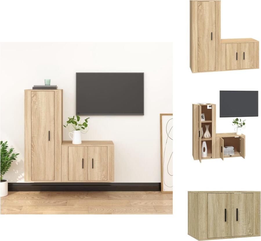 VidaXL Tv-kast Tv-kasten Tv-meubel Hifi-meubel 2-delige Tv-meubelset bewerkt hout sonoma eikenkleurig - Foto 2