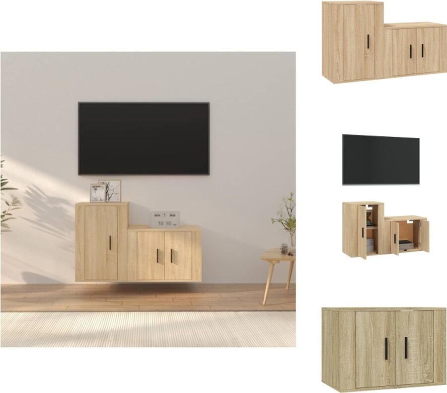 VidaXL Tv-kast Tv-kasten Tv-meubel Hifi-meubel 2-delige Tv-meubelset bewerkt hout sonoma eikenkleurig - Foto 4