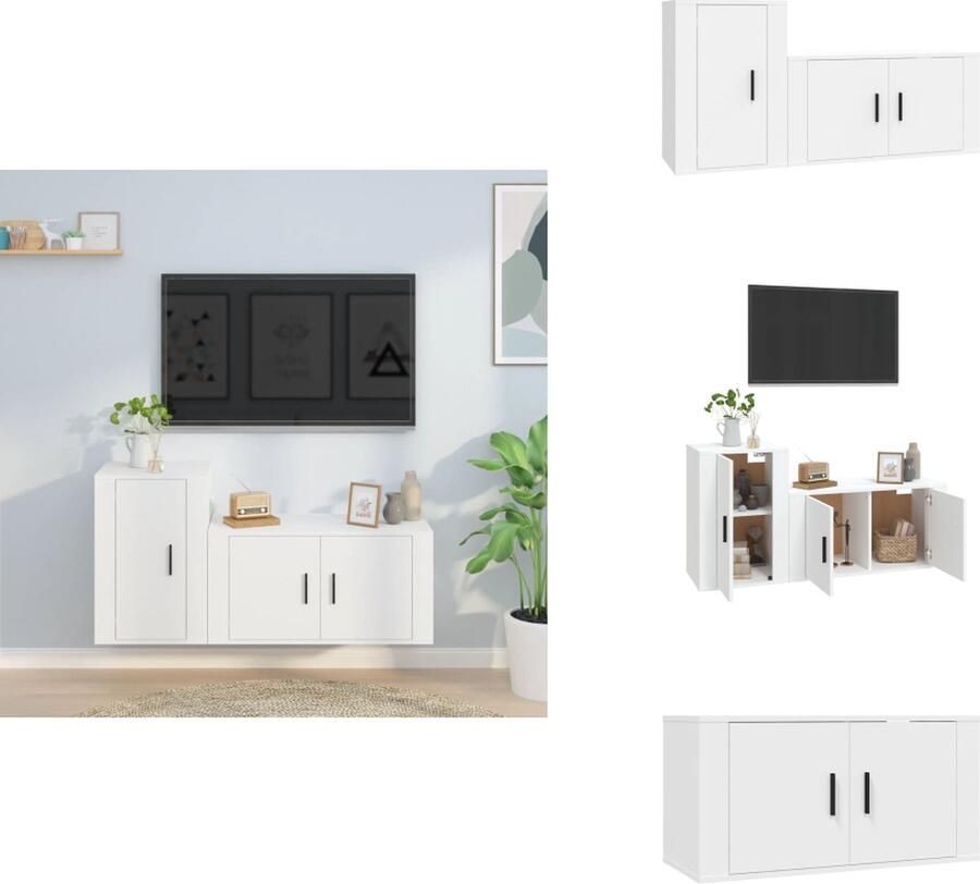 VidaXL Tv-kast Tv-kasten Tv-meubel Hifi-meubel 2-delige Tv-meubelset bewerkt hout wit