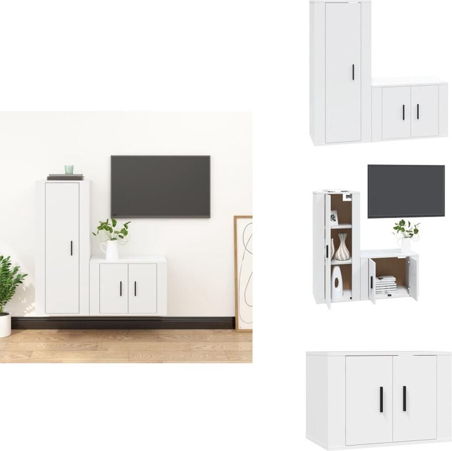 VidaXL Televisiekastenset Klassiek design Stevig bewerkt hout Voldoende opbergruimte Wandgemonteerd Wit 57x34.5x40 40x34.5x80 cm Kast