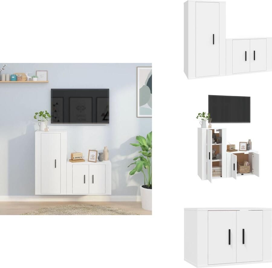 VidaXL Televisiekastenset Klassiek design Stevig bewerkt hout Voldoende opbergruimte Wandgemonteerd Wit 57x34.5x40 40x34.5x80 cm Kast - Foto 2