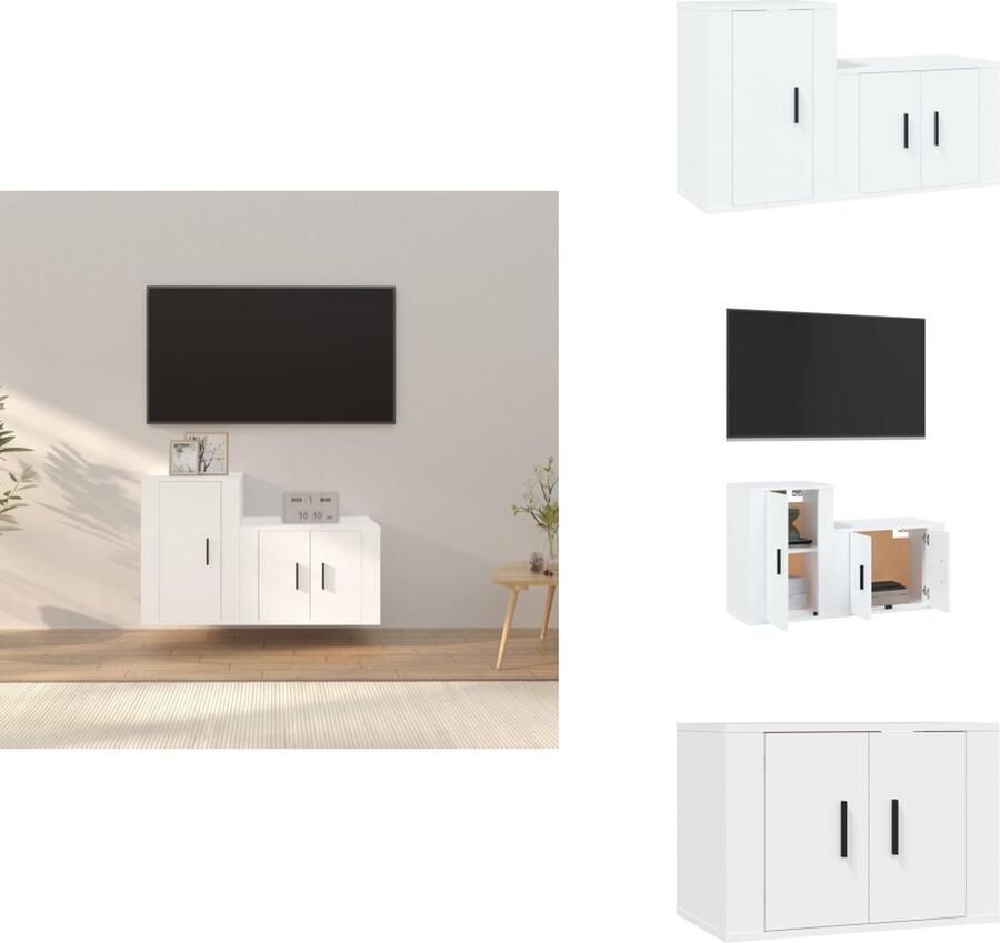 VidaXL Televisiekastenset Klassiek design Stevig bewerkt hout Voldoende opbergruimte Wandgemonteerd Wit 57x34.5x40 40x34.5x80 cm Kast - Foto 4