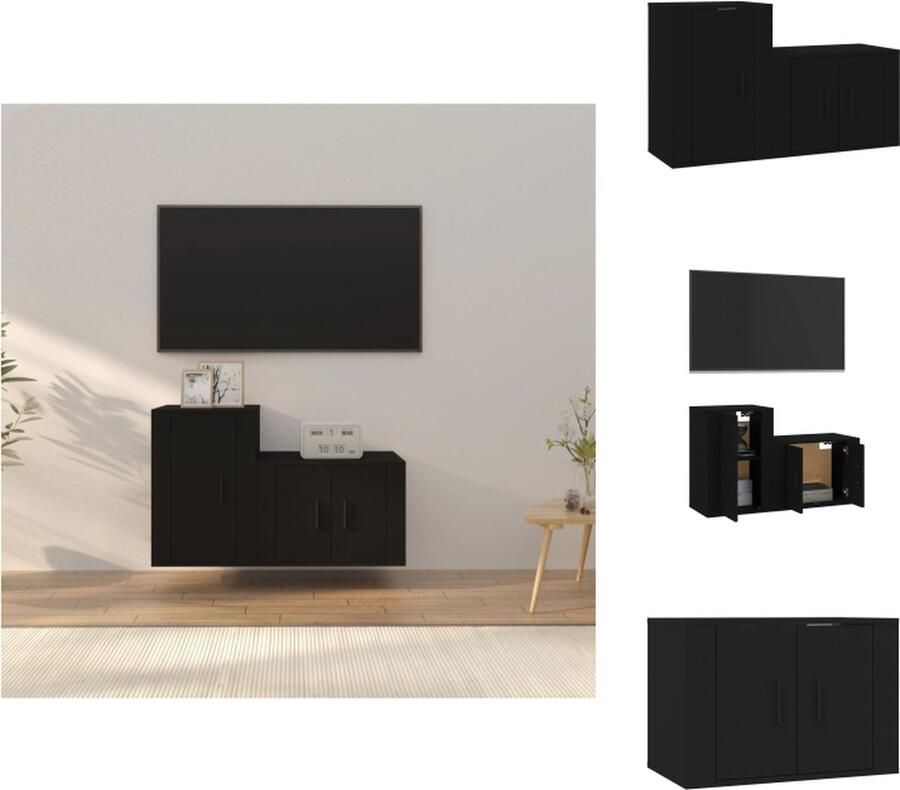 VidaXL Televisiekastenset Klassiek design Hoge kwaliteit Voldoende opbergruimte Wandgemonteerd Stofvrije deuren Zwart Hout 57x34.5x40 cm 40x34.5x60 cm Kast - Foto 6