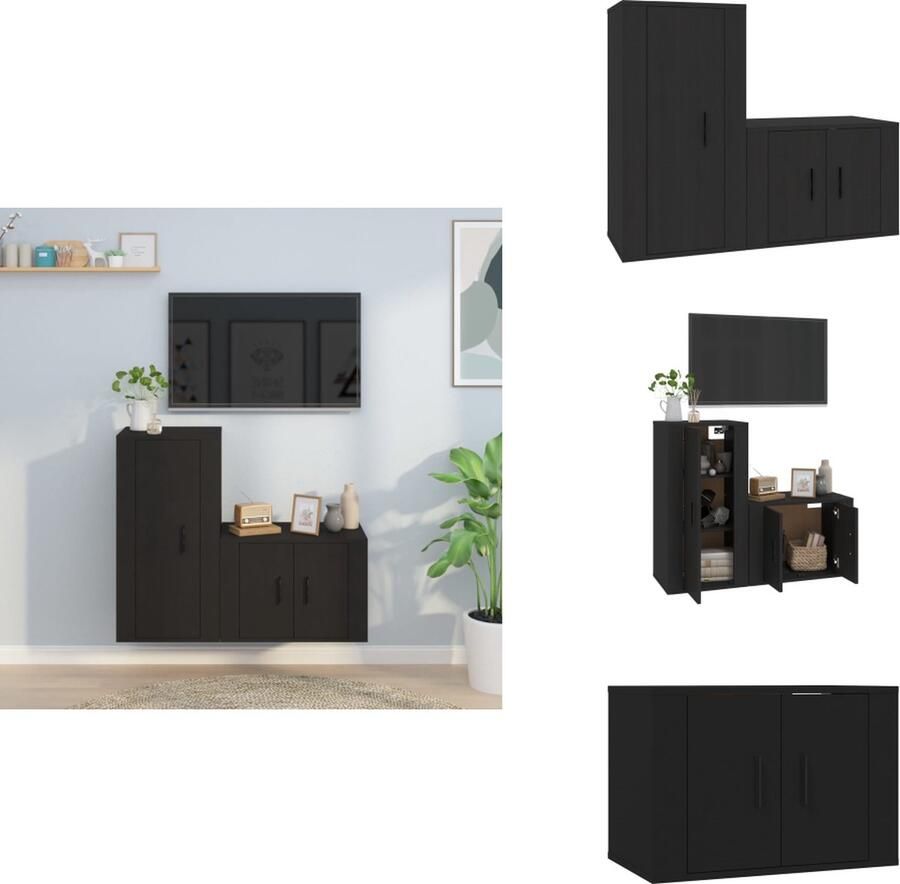 VidaXL Televisiekastenset Klassiek design Hoge kwaliteit Voldoende opbergruimte Wandgemonteerd Stofvrije deuren Zwart Hout 57x34.5x40 cm 40x34.5x60 cm Kast - Foto 2