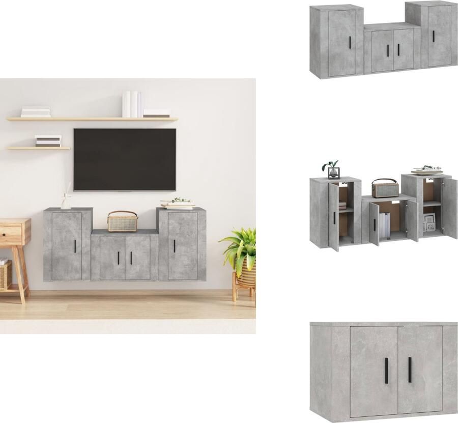 VidaXL Tv-kast Tv-kasten Tv-meubel Hifi-meubel 3-delige Tv-meubelset bewerkt hout betongrijs