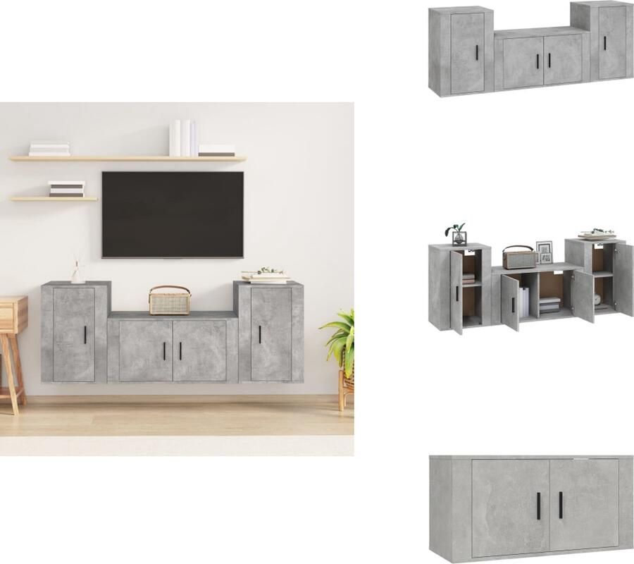 VidaXL TV-meubelset Betongrijs 1x tv-meubel- 80x34.5x40cm 2x tv-meubel- 40x34.5x60cm Stevig materiaal Kast