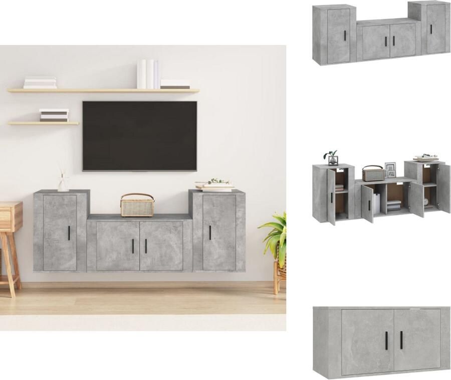 VidaXL TV-meubelset Betongrijs 1x tv-meubel- 80x34.5x40cm 2x tv-meubel- 40x34.5x60cm Stevig materiaal Kast - Foto 2