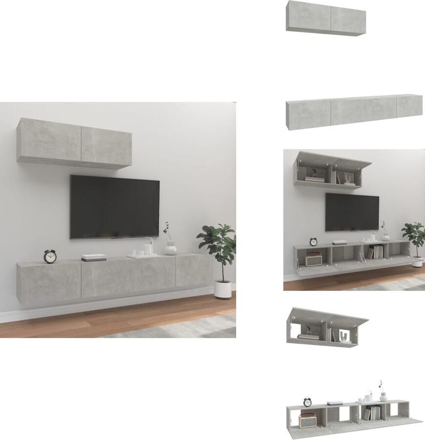VidaXL Tv-kast Tv-kasten Tv-meubel Hifi-meubel 3-delige Tv-meubelset bewerkt hout betongrijs