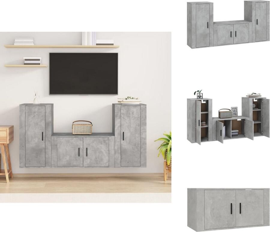 VidaXL Tv-kast Tv-kasten Tv-meubel Hifi-meubel 3-delige Tv-meubelset bewerkt hout betongrijs - Foto 4