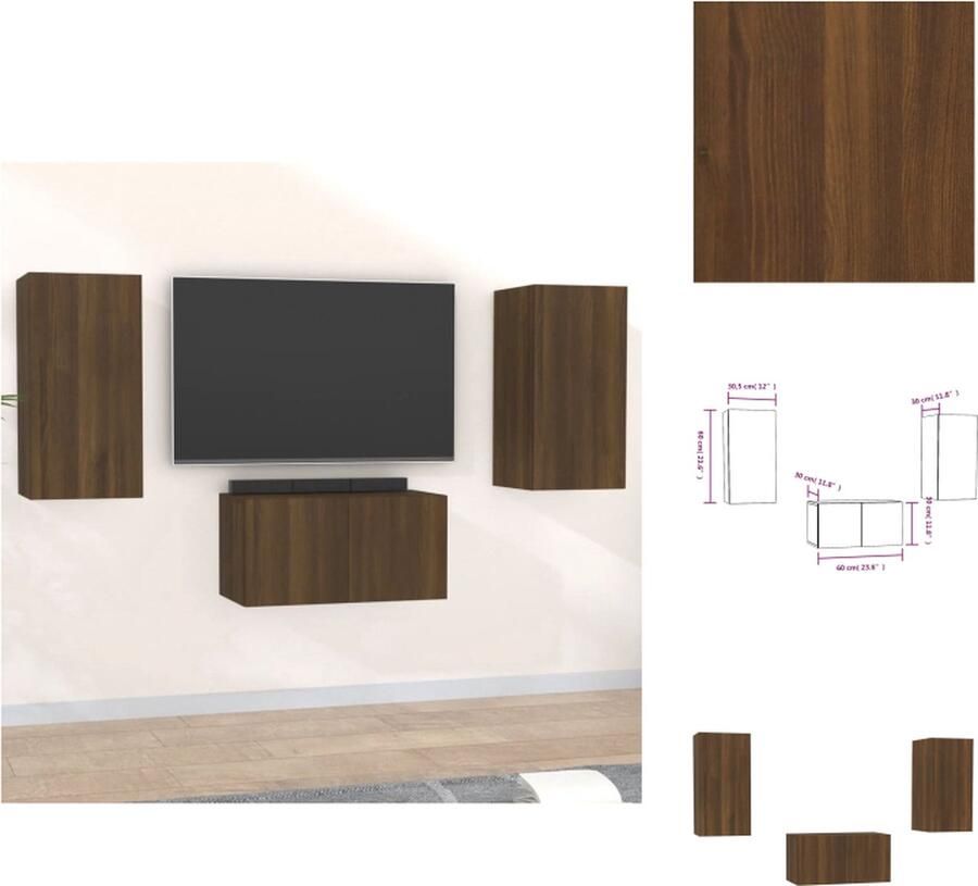 VidaXL Tv-kast Tv-kasten Tv-meubel Hifi-meubel 3-delige Tv-meubelset bewerkt hout bruineikenkleurig
