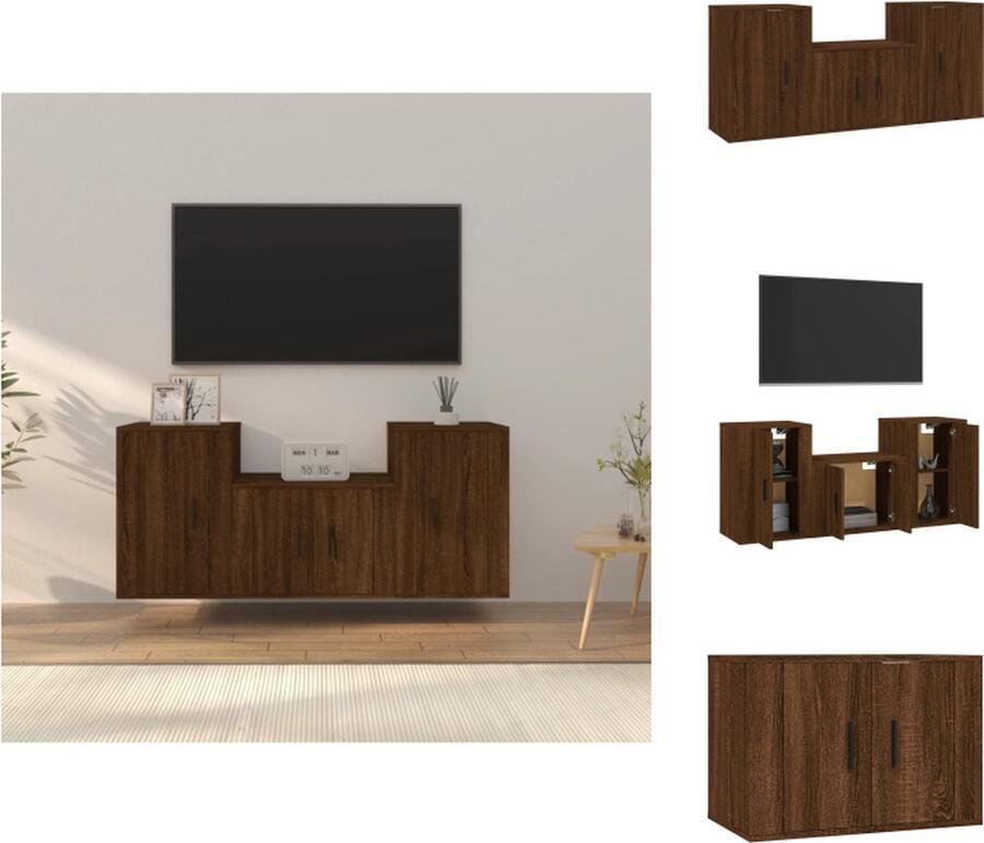 VidaXL Tv-kast Tv-kasten Tv-meubel Hifi-meubel 3-delige Tv-meubelset bewerkt hout bruineikenkleurig - Foto 10