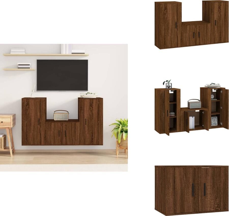 VidaXL Tv-kast Tv-kasten Tv-meubel Hifi-meubel 3-delige Tv-meubelset bewerkt hout bruineikenkleurig - Foto 5
