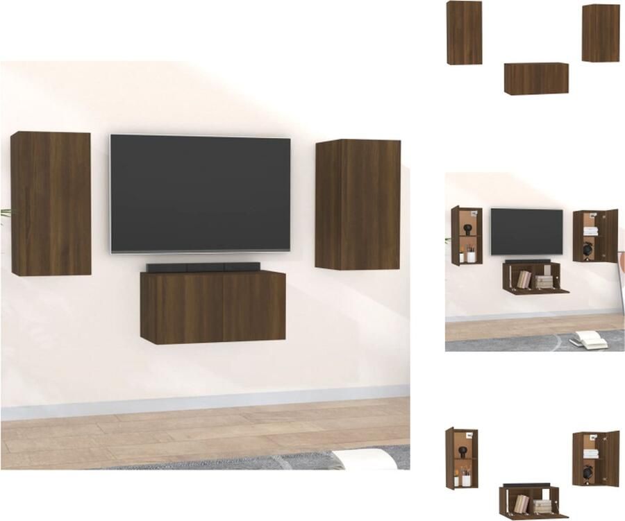 VidaXL Tv-kast Tv-kasten Tv-meubel Hifi-meubel 3-delige Tv-meubelset bewerkt hout bruineikenkleurig - Foto 2